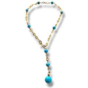 Veronese 18k Gold Clad Sterling Silver 925 Turquoise Stone Chain Necklace New